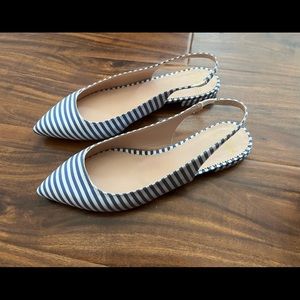 JCrew pointed-toe slingback flats almond-toe in stripe in size 5H Medium